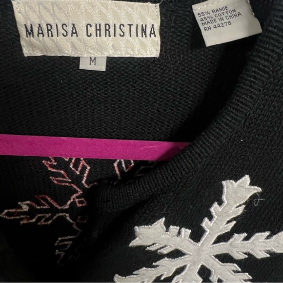 Vintage Marisa Christina black cardigan sweater with colorful snowflakes - Picture 4 of 5